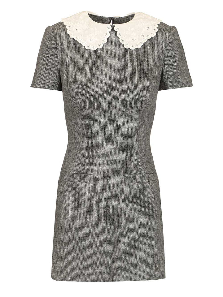 Self-Portrait Grey Herringbone Collared Mini Dress Dresses - Grey | 974badff3e406dba45489642f1987c6c4cc90bb1