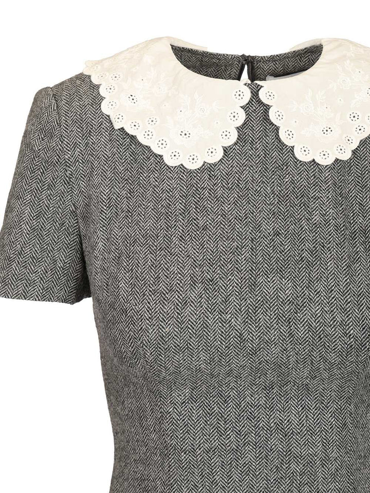 Self-Portrait Grey Herringbone Collared Mini Dress Dresses - Grey | 35f41388bd928bfb0123376cd5e9d3c92dcbf570