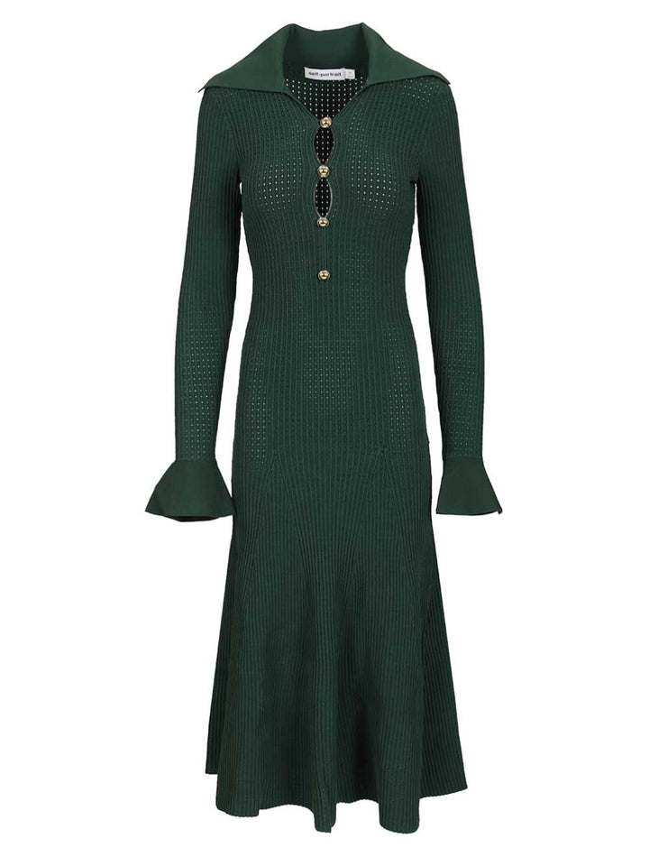 Self-Portrait Green Keyhole Knit Midi Dress Dresses - Green | 333395ecd6f39bf60adcb9c25b27dcb84499b0f5