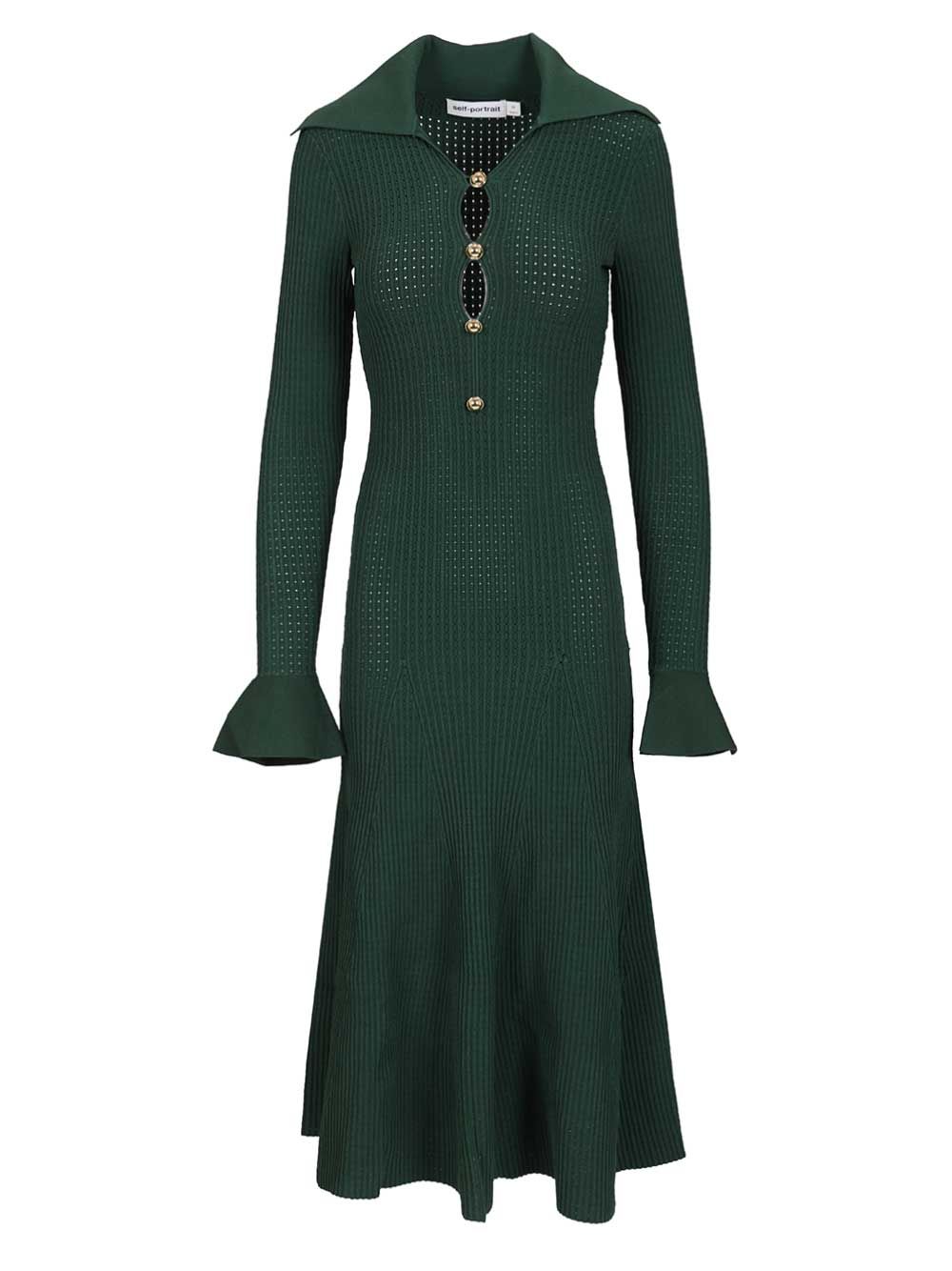Self-Portrait Green Keyhole Knit Midi Dress Dresses - Green | 333395ecd6f39bf60adcb9c25b27dcb84499b0f5