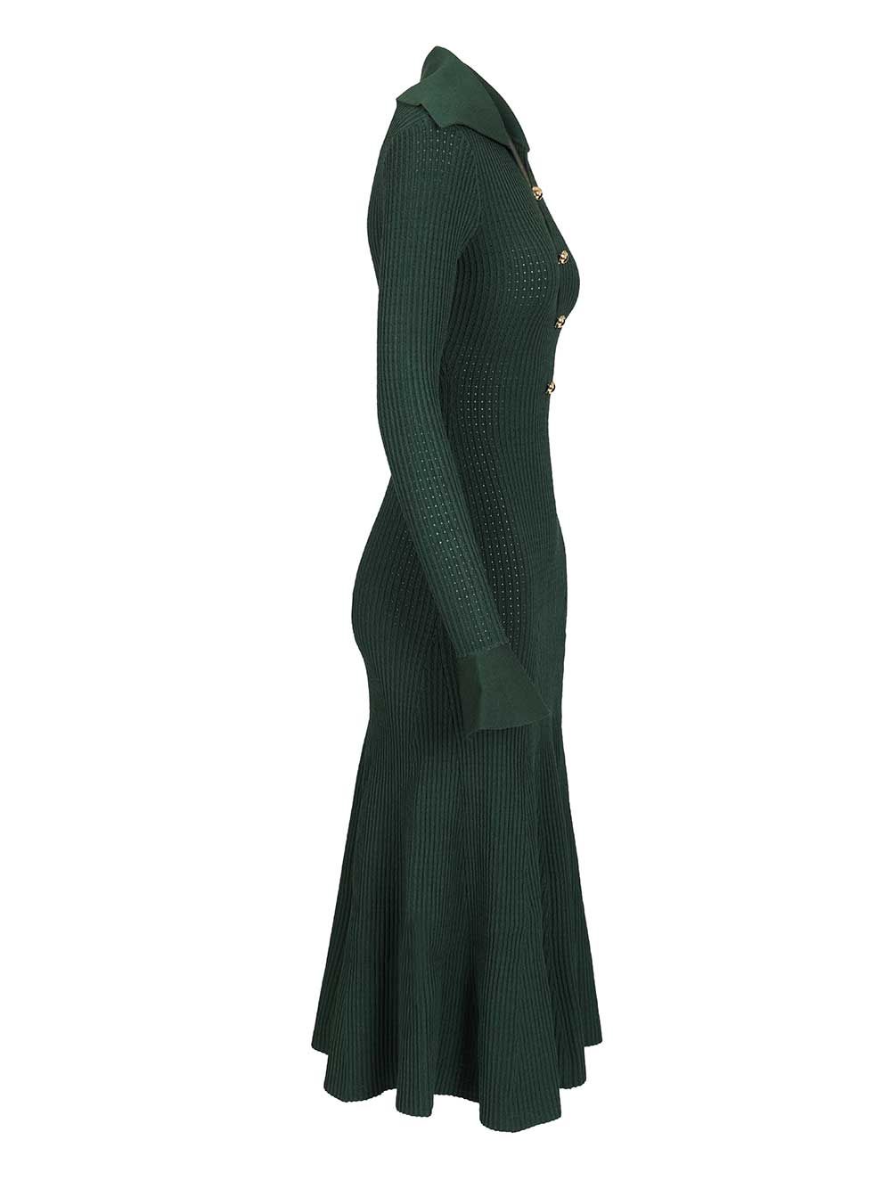 Self-Portrait Green Keyhole Knit Midi Dress Dresses - Green | 69020ba652c7bb906c6e43fe42dafdd8fd716447