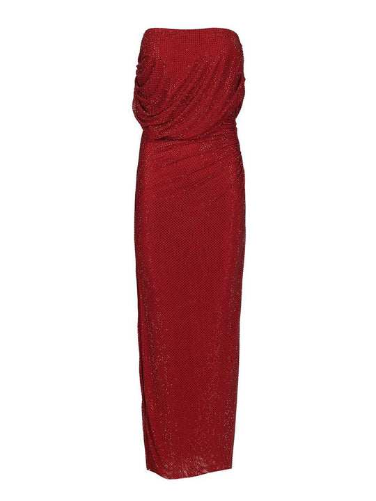 Burgundy Rhinestone Drape Midi Dress Dresses Bordeaux