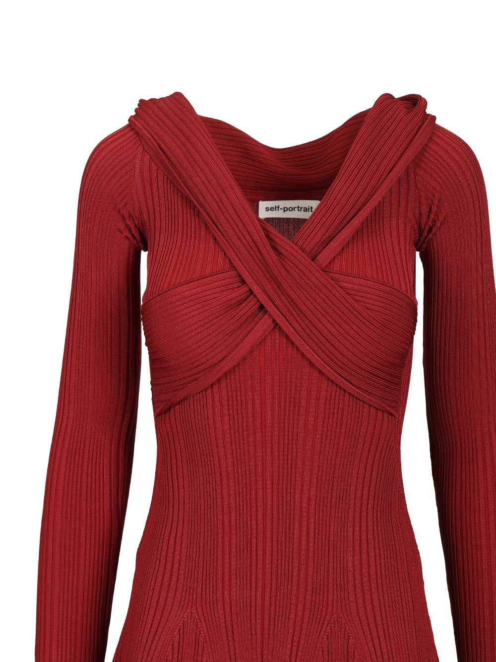 Self-Portrait Burgundy Viscose Knit Mini Dress Dresses - Bordeaux | 04686cec05988bd668c2a5179364d3531fe6f189