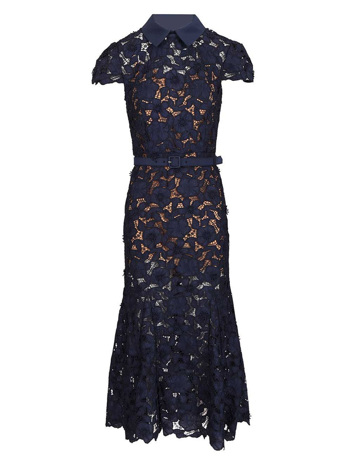 Self-Portrait Navy Guipure Lace Midi Dress Dresses - Blue | e2583e643fc2a74bef7aa413f358f2268df3a4ab