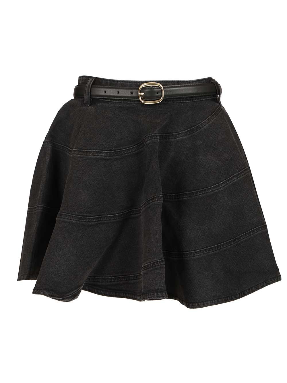 Self-Portrait Black Flared Denim Mini Skirt Skirts - Black | bdebb984ccaa04d1f8f84cc06b204bde71840154