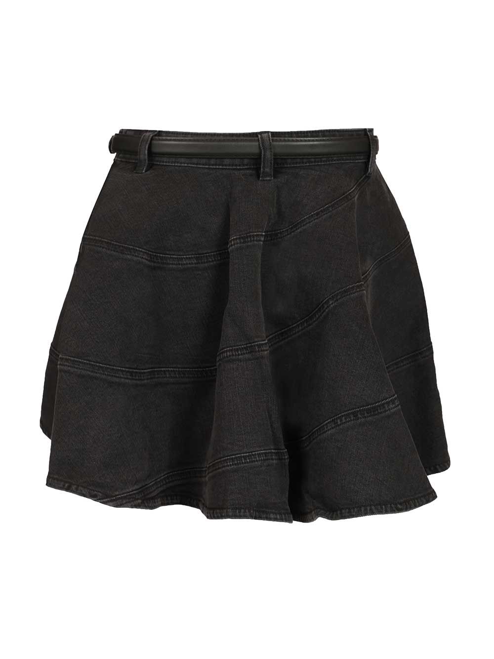 Self-Portrait Black Flared Denim Mini Skirt Skirts - Black | f464149657183749d461ffb755584afe90f363b2