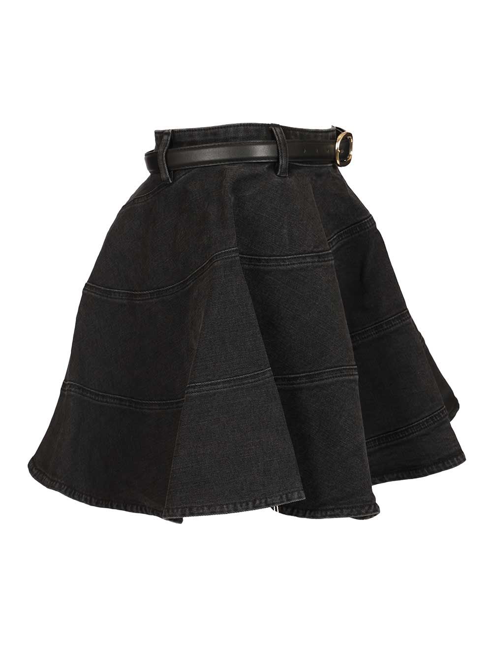 Self-Portrait Black Flared Denim Mini Skirt Skirts - Black | ec4675a3e4b0c25366b1ae44822dbeafead0de83