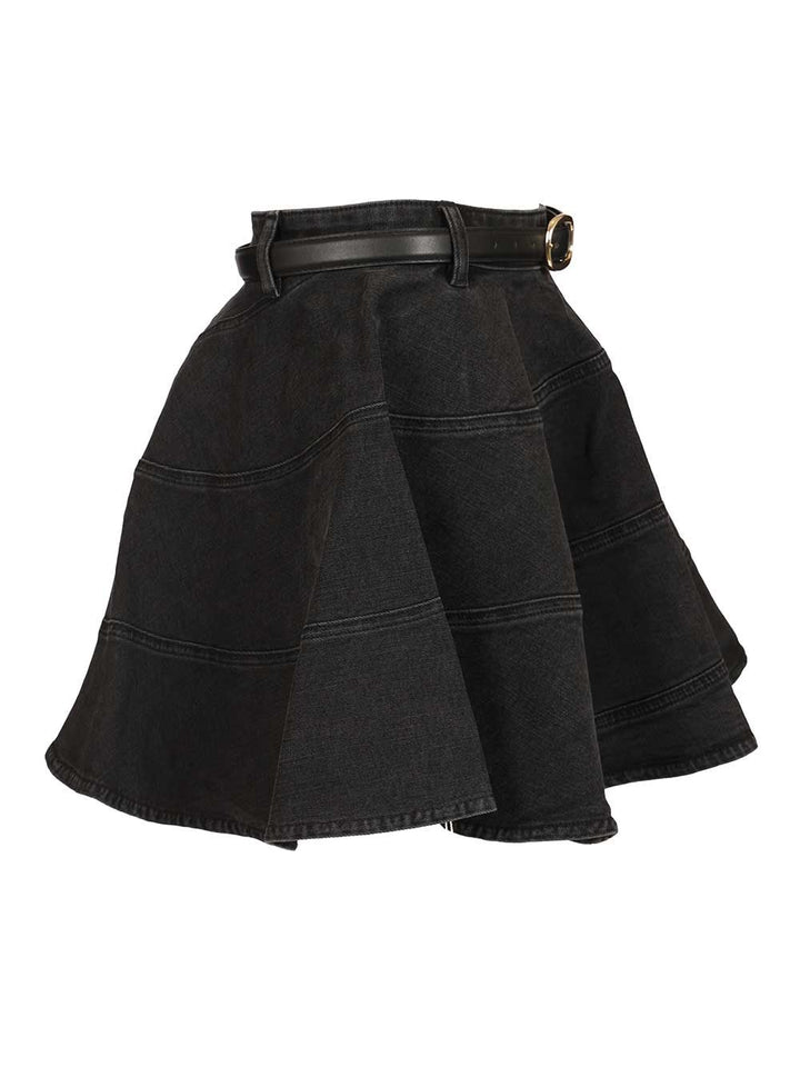 Self-Portrait Black Flared Denim Mini Skirt Skirts - Black | ec4675a3e4b0c25366b1ae44822dbeafead0de83