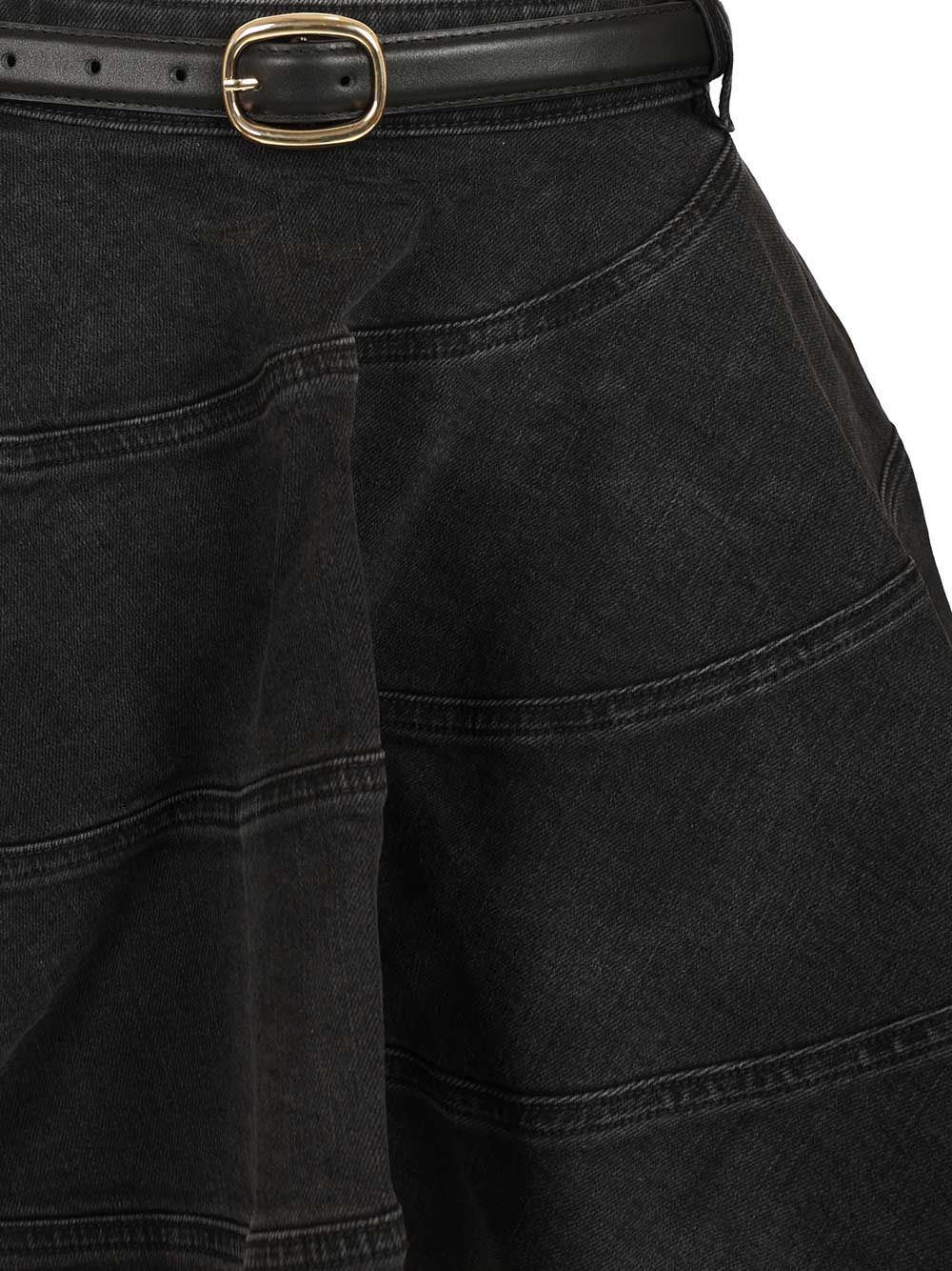 Self-Portrait Black Flared Denim Mini Skirt Skirts - Black | 1b7d08078a400b7e114681eeed8b1a282985c2a7