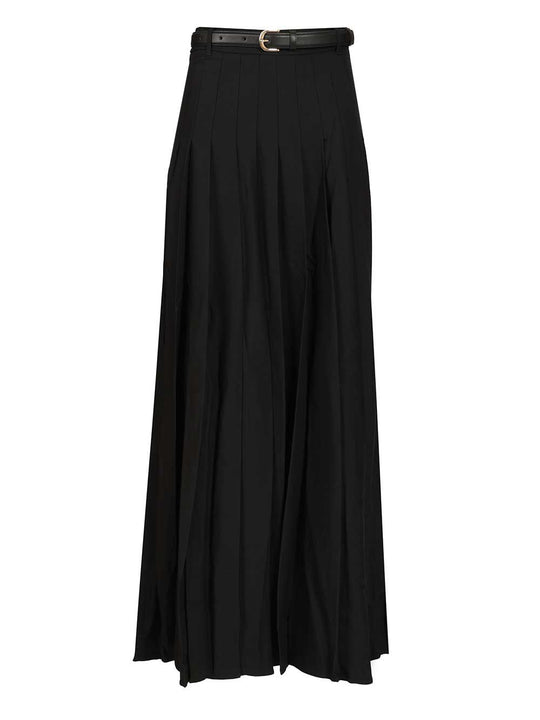 Black Pleated Twill Maxi Skirt Skirts Black