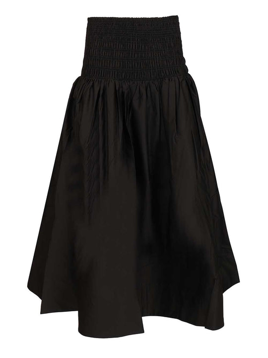 Black Cotton Midi Skirt Skirts Black