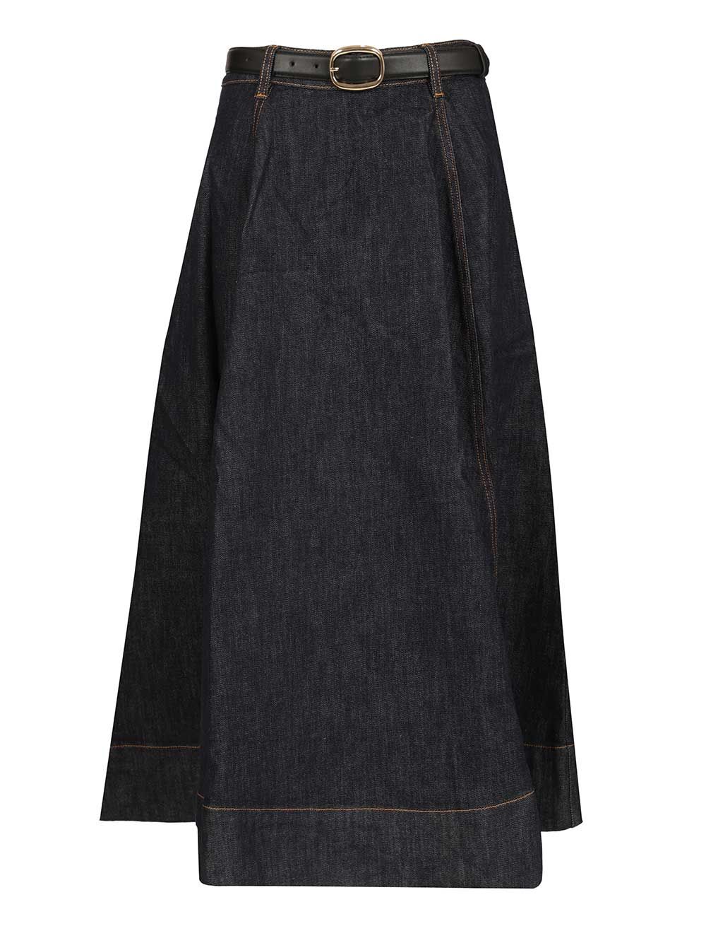 Self-Portrait Indigo Denim Flared Midi Skirt Skirts - Blue | 2ce97698c338282e968c25f54be4bb087f994786