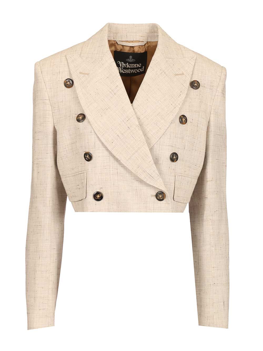 Vivienne Westwood Double-Breasted Cropped Blazer Jackets - Beige | 9437095ab28c52f0678871ab36a8f1193c82ef9e