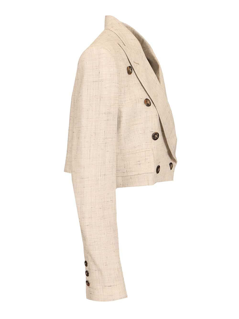 Vivienne Westwood Double-Breasted Cropped Blazer Jackets - Beige | 42103f769b1428ba96f552e50cd260c8c61d1a35