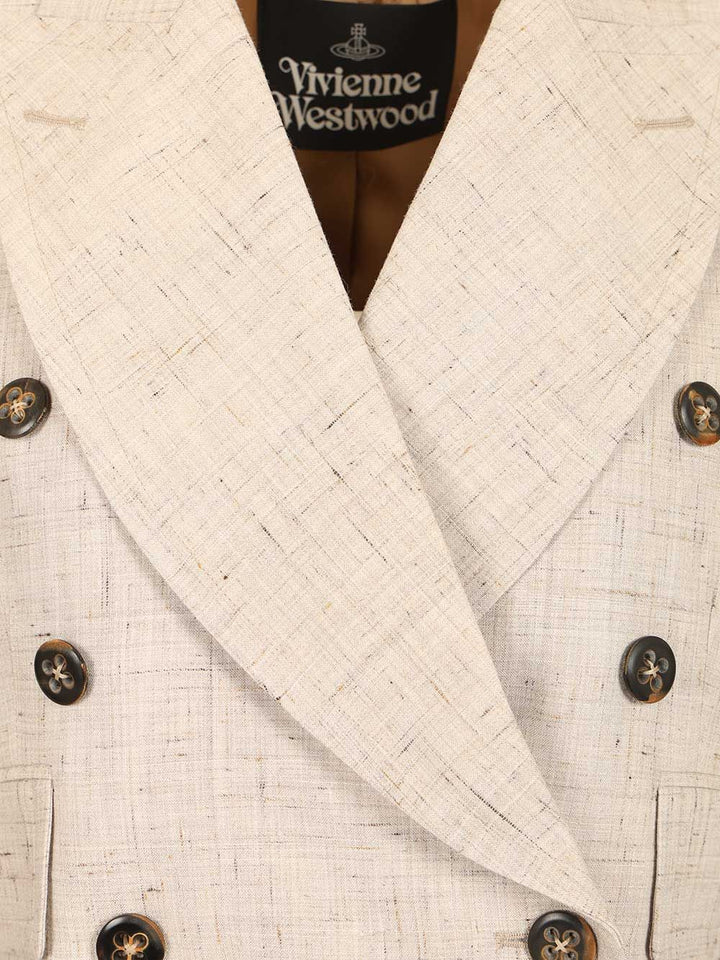 Vivienne Westwood Double-Breasted Cropped Blazer Jackets - Beige | 9d2a034668be53347f399c69f9f4f45b5797bccb
