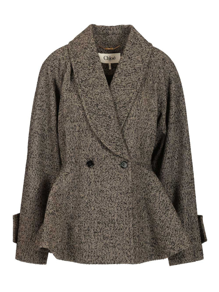 Chloe' Short Chevron Wool Riding Coat Coats - Beige | 2bc18cffb3f42b165c1efb260d75550455c946cb