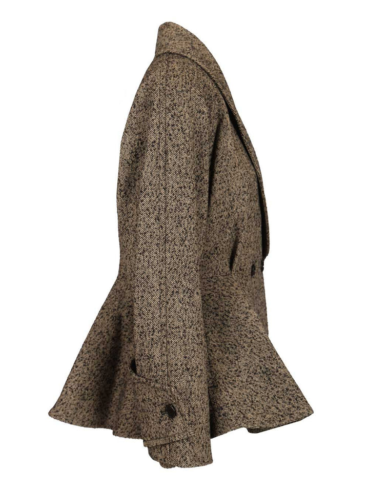 Chloe' Short Chevron Wool Riding Coat Coats - Beige | baea8f7fc7e3ef9b8dc1e3d22607c9aefaa7631b