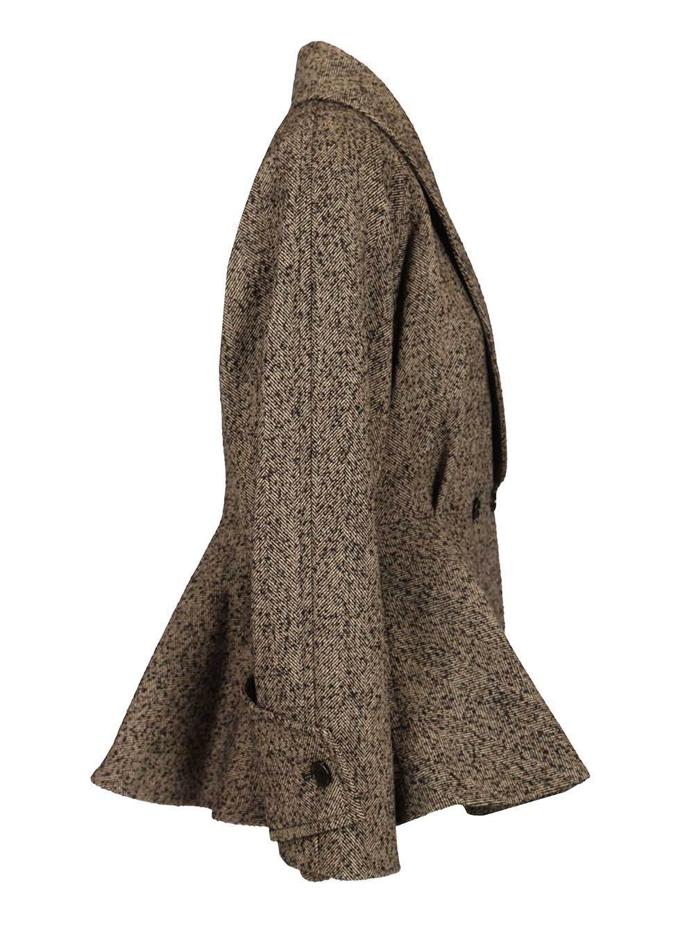 Chloe' Short Chevron Wool Riding Coat Coats - Beige | baea8f7fc7e3ef9b8dc1e3d22607c9aefaa7631b