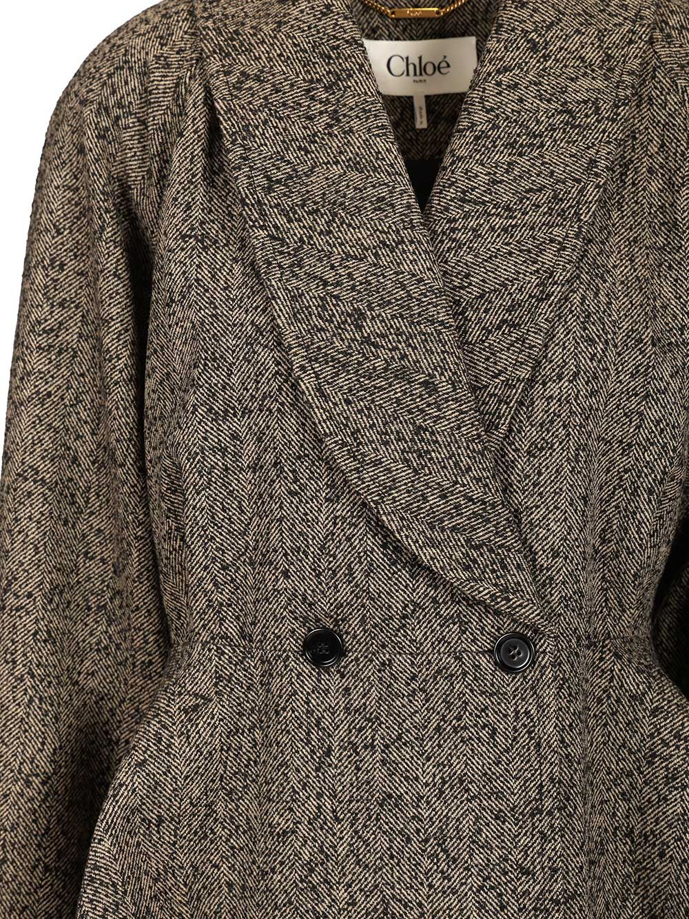 Chloe' Short Chevron Wool Riding Coat Coats - Beige | 5ddee67f7647693dc55eae1012804682a0b295f1