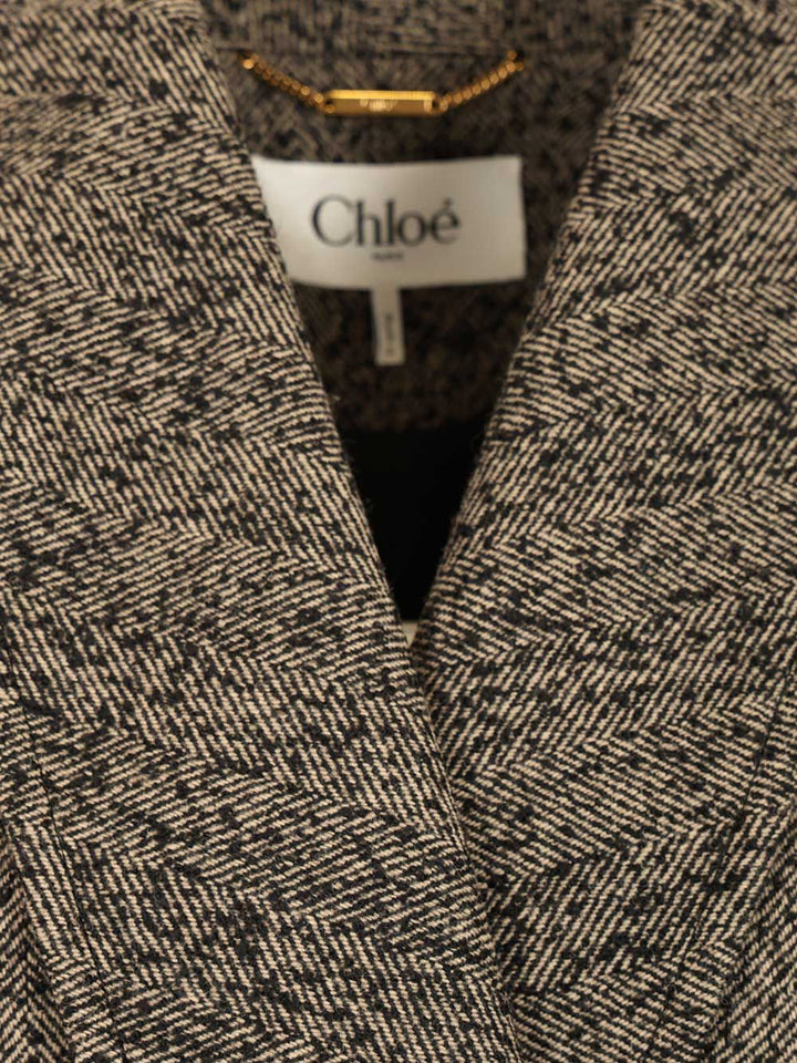 Chloe' Short Chevron Wool Riding Coat Coats - Beige | ae749d38a11ba1ada1ff210ae93852eec9cc3512
