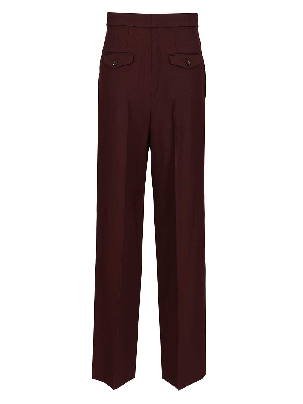 Chloe' High-Waisted Ruffled Wool Gabardine Trousers - Bordeaux | 0ca0337878800c62adf8a29333666d5eb754a4e4