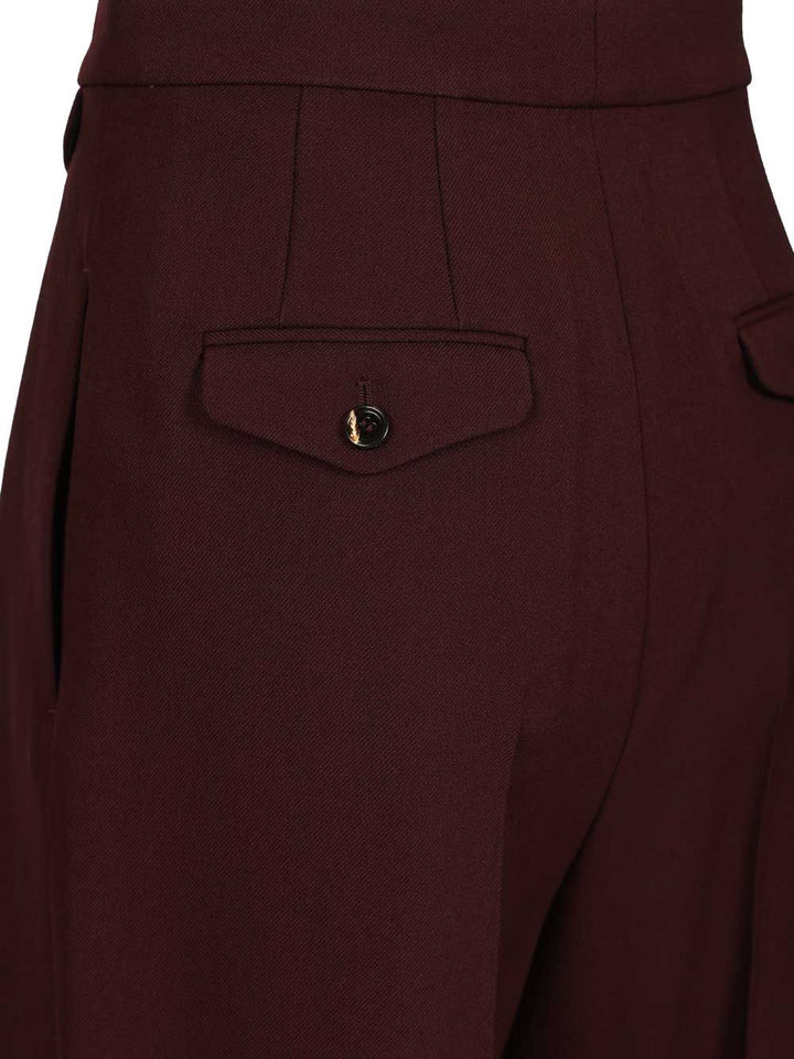 Chloe' High-Waisted Ruffled Wool Gabardine Trousers - Bordeaux | 8f444b50563c46d702148bea0d9af61f3713bae1