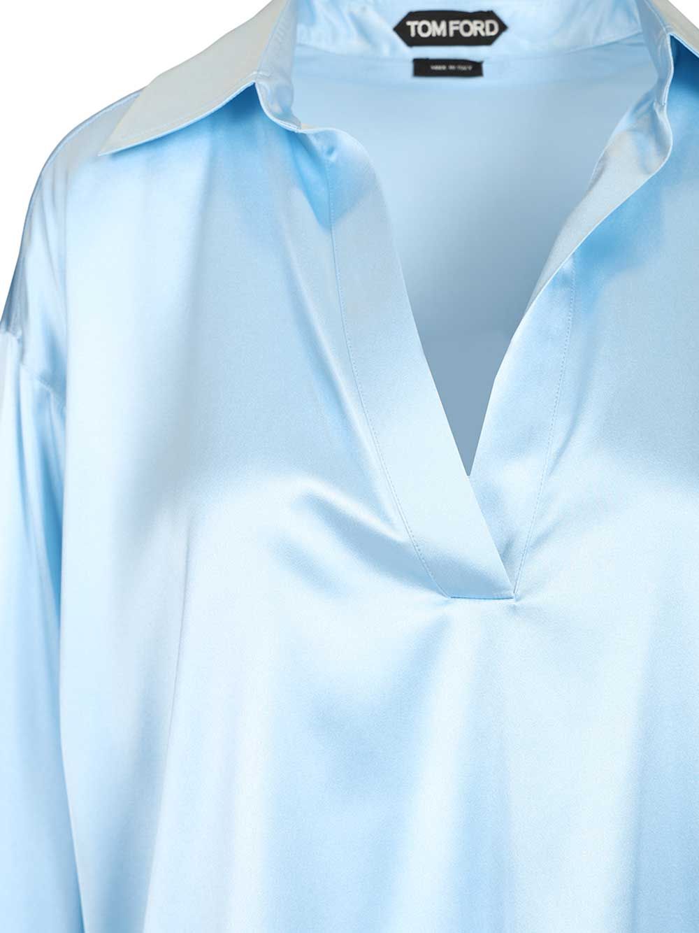 Tom Ford Stretch Silk Satin Polo Shirts - Light blue | 797c22441224618d69f2be9e528557068d011e5c