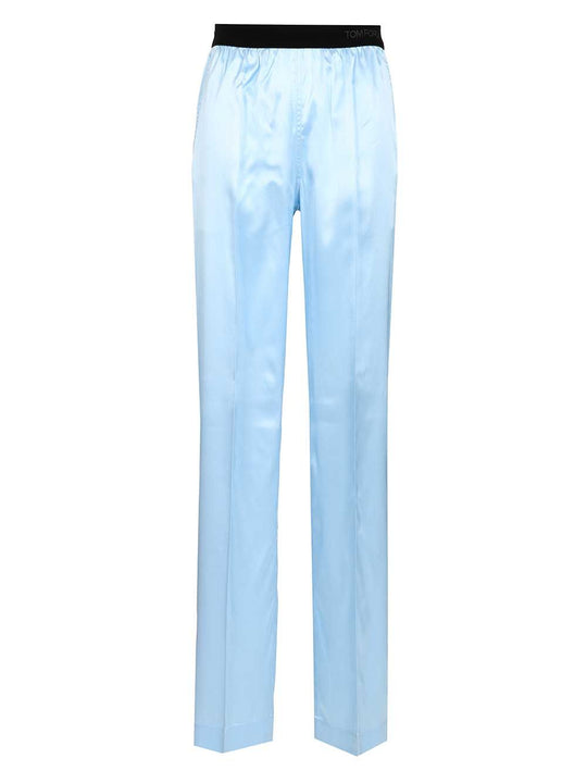 Stretch Silk Pants Trousers Light Blue