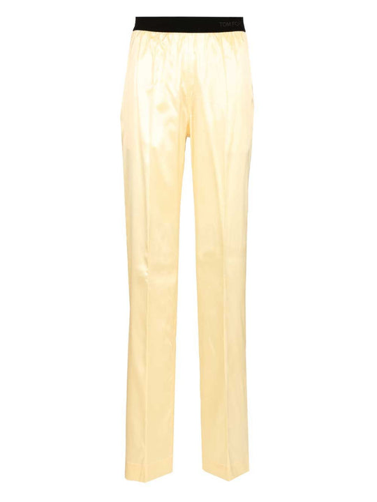 Stretch Silk Satin Pj Pants Trousers Yellow