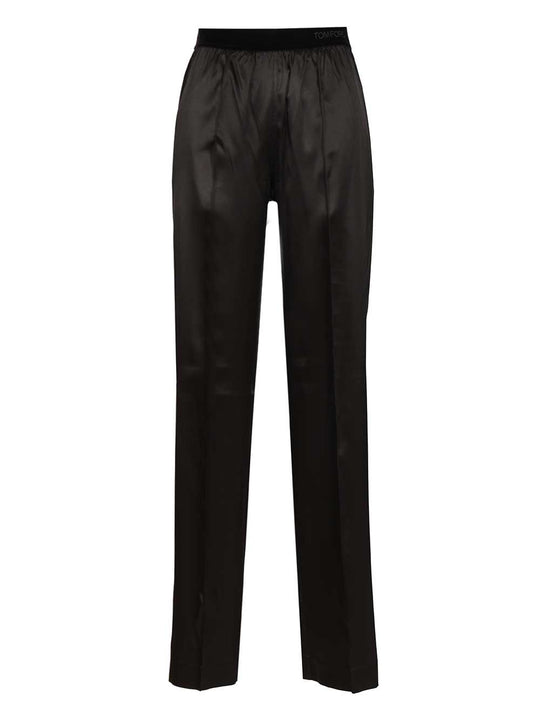 Stretch Silk Pants Trousers Black