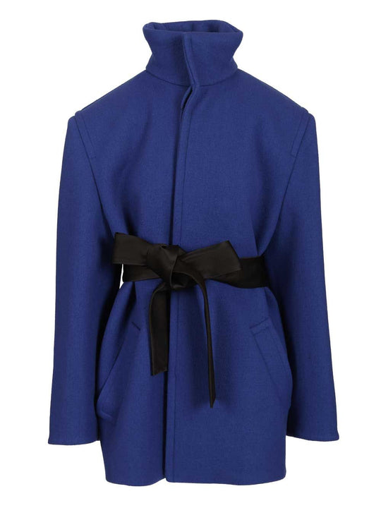 Short Coat With Belt Coats Blue