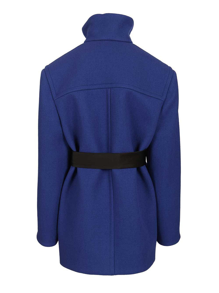 Saint Laurent Short Coat With Belt Coats - Blue | 91ee42e3967e470411a0472c8785ce2555d3fde7