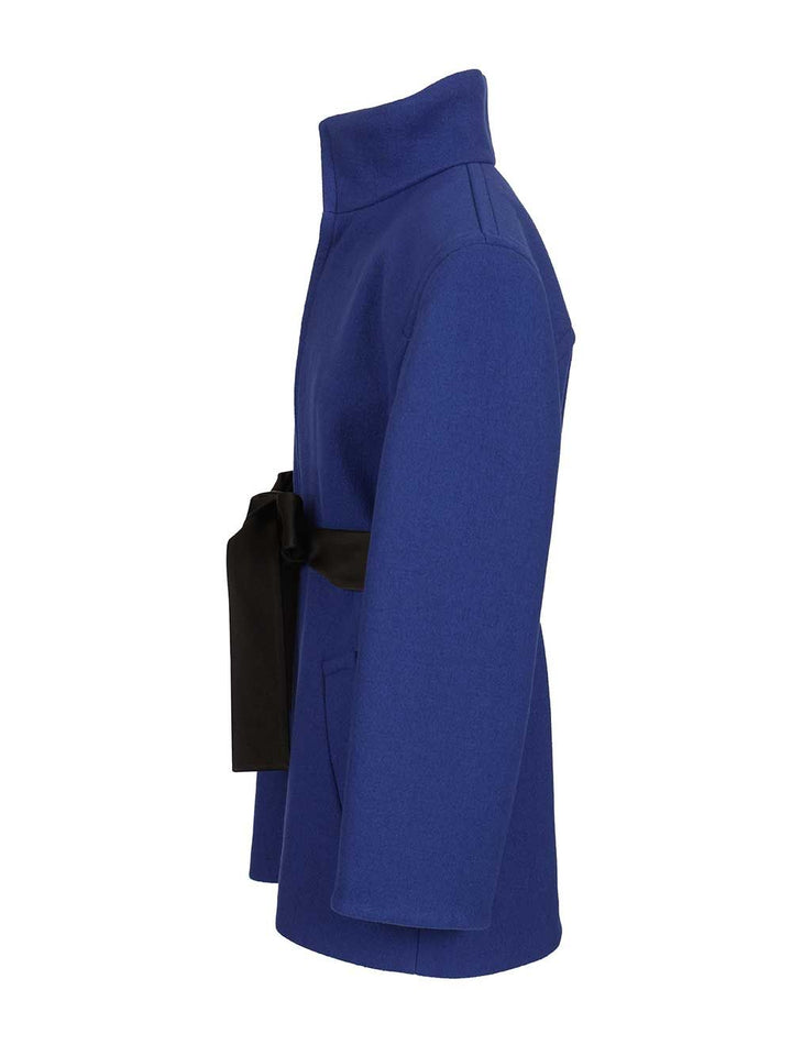 Saint Laurent Short Coat With Belt Coats - Blue | c33850dfc28529490bad82c635c13aafb8d947a8