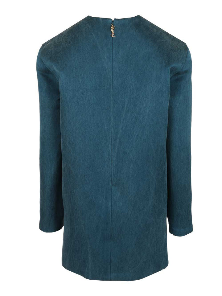 Saint Laurent Stonewashed Silk Satin Boxy Dress Dresses - Blue | f714448c78a61f2cb98fef4f8cc904a7519ac2f8