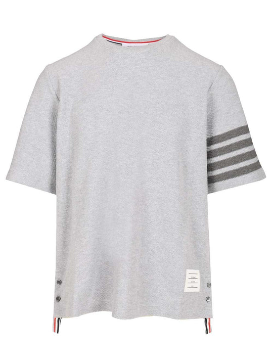 Short Sleeve Tee In Textured Pique W/ Eng 4 Bar T-Shirt Grey
