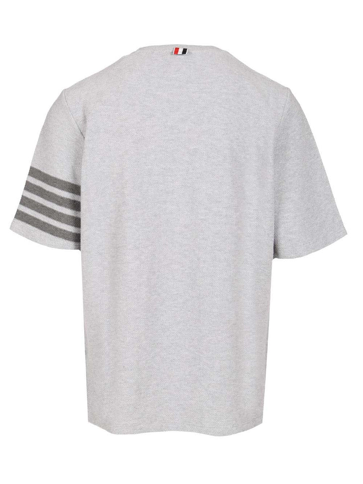 Thom Browne Short Sleeve Tee In Textured Pique W/ Eng 4 Bar T-Shirt - Grey | aa0e7ec814eeb44f6c10b9c306706b50d09bfbd2