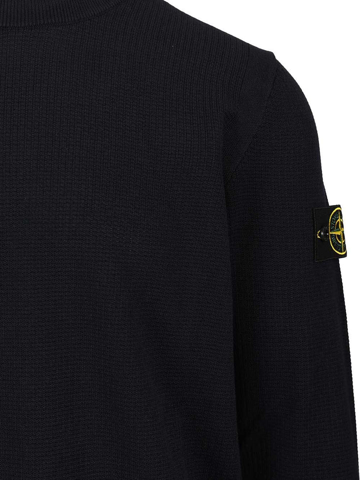 Stone Island Crew Neck Micro Stitch Soft Organic Cotton Knitwear - Blue | 7a370b8744015d15c3d47cfd184b9269b864f490