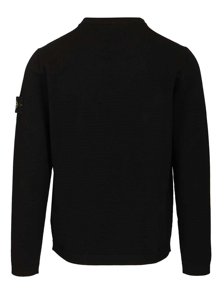 Stone Island Crew Neck Micro Stitch Soft Organic Cotton Knitwear - Black | eabfdcfc771809cc5b5bd521a0952d620045a5ee