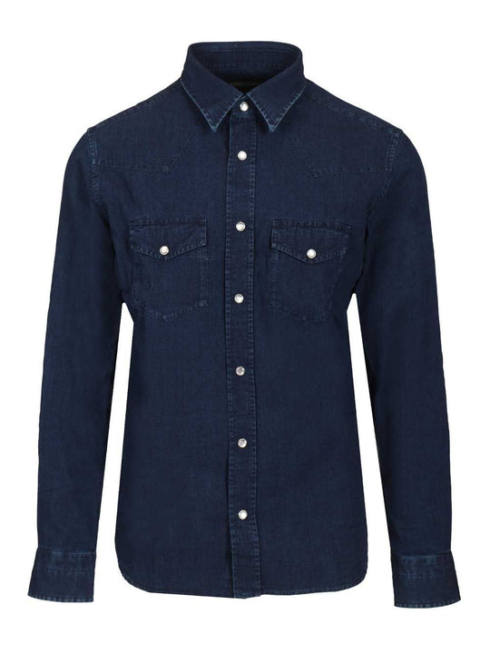 Denim Light Poplin Slim Fit Western Shirt Shirts Blue