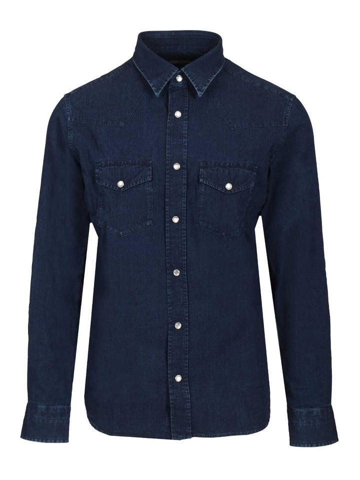 Tom Ford Lightweight Denim Western Shirt Shirts - Blue | 57d0a5d1a1ca3987a341cf7889ed74cf6bdc52eb