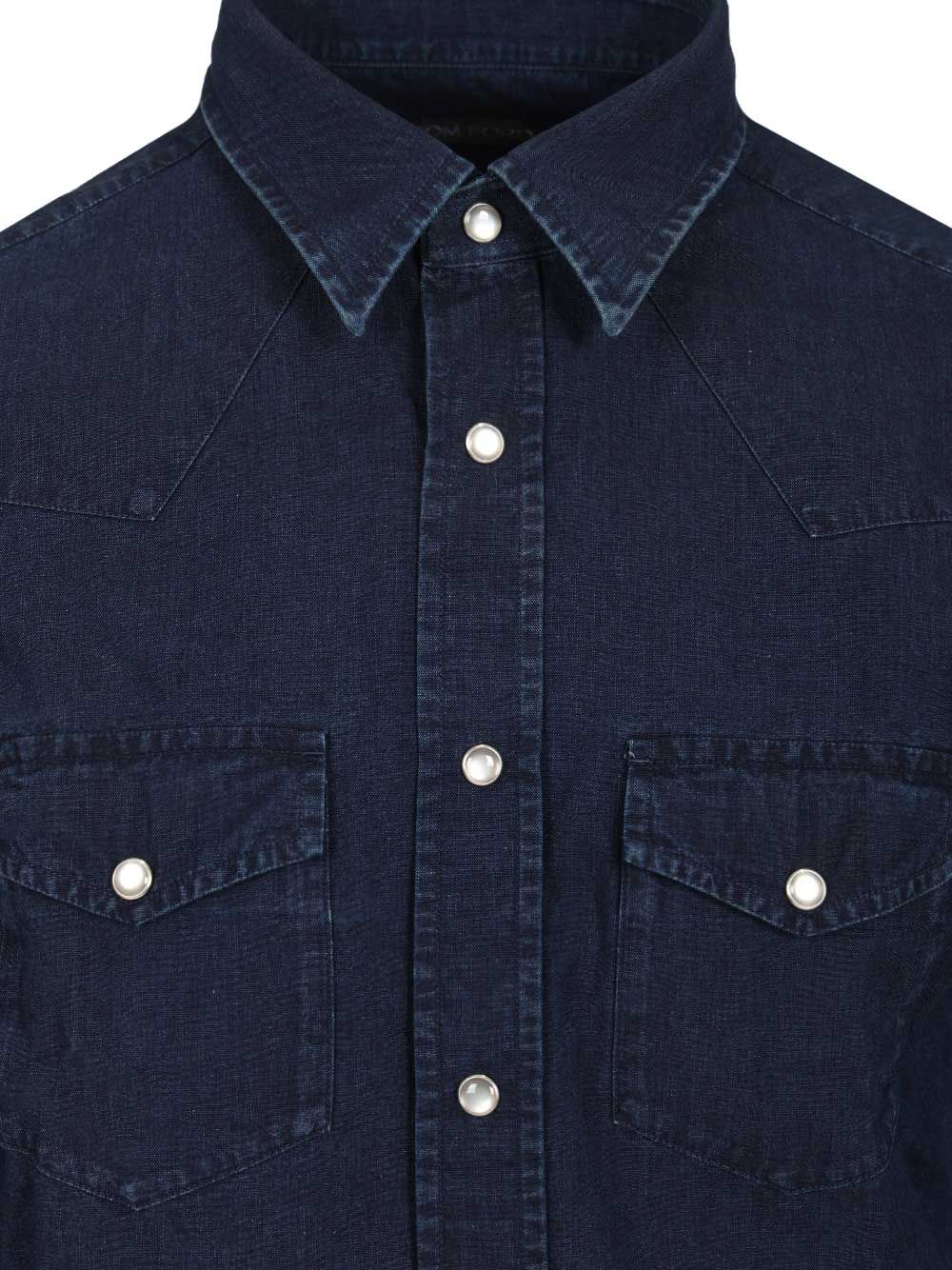 Tom Ford Lightweight Denim Western Shirt Shirts - Blue | dad6d6585fb0a9fbb508d3bb1244efb90bcb623c