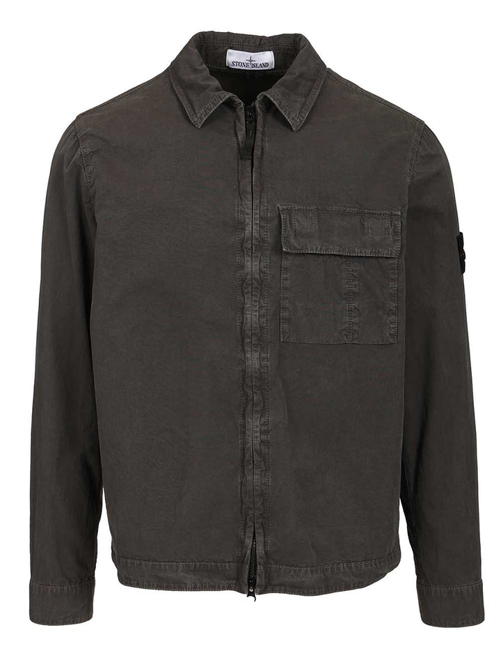 Stone Island Organic Cotton Canvas Overshirt Shirts - Black | 99fa552192266ce7709aee84b58d5a685b645a3e
