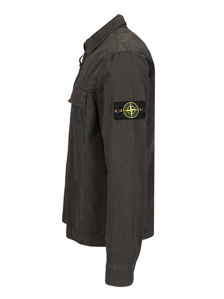 Stone Island Organic Cotton Canvas Overshirt Shirts - Black | 4255de8e4bc0a32aae991ee1c396173136ee79ea