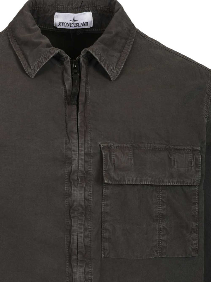 Stone Island Organic Cotton Canvas Overshirt Shirts - Black | 85ce9d091304dd473b60299774b44c9211f981fd