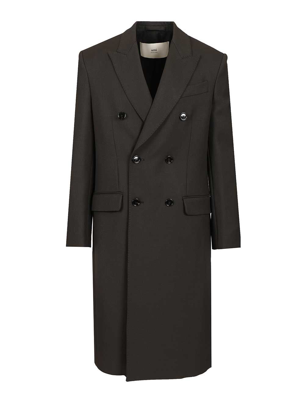 Ami Double-Breasted Wool Coat Coats - Grey | 8765ad2fbc22f935ab492c0a4fee11591f2b0fd1