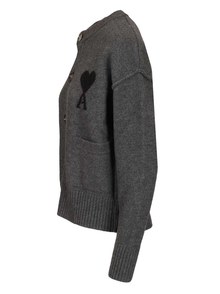 Ami Wool Cardigan Knitwear - Grey | 246017d9c481416a3210e443ccf34f794c8c1905