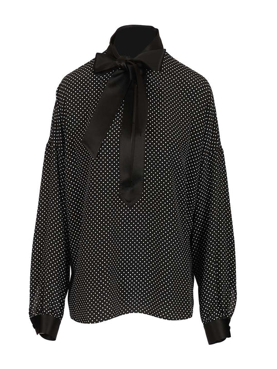 Polka Dot Silk Satin Blouse With LavallièRe Collar Shirts Black
