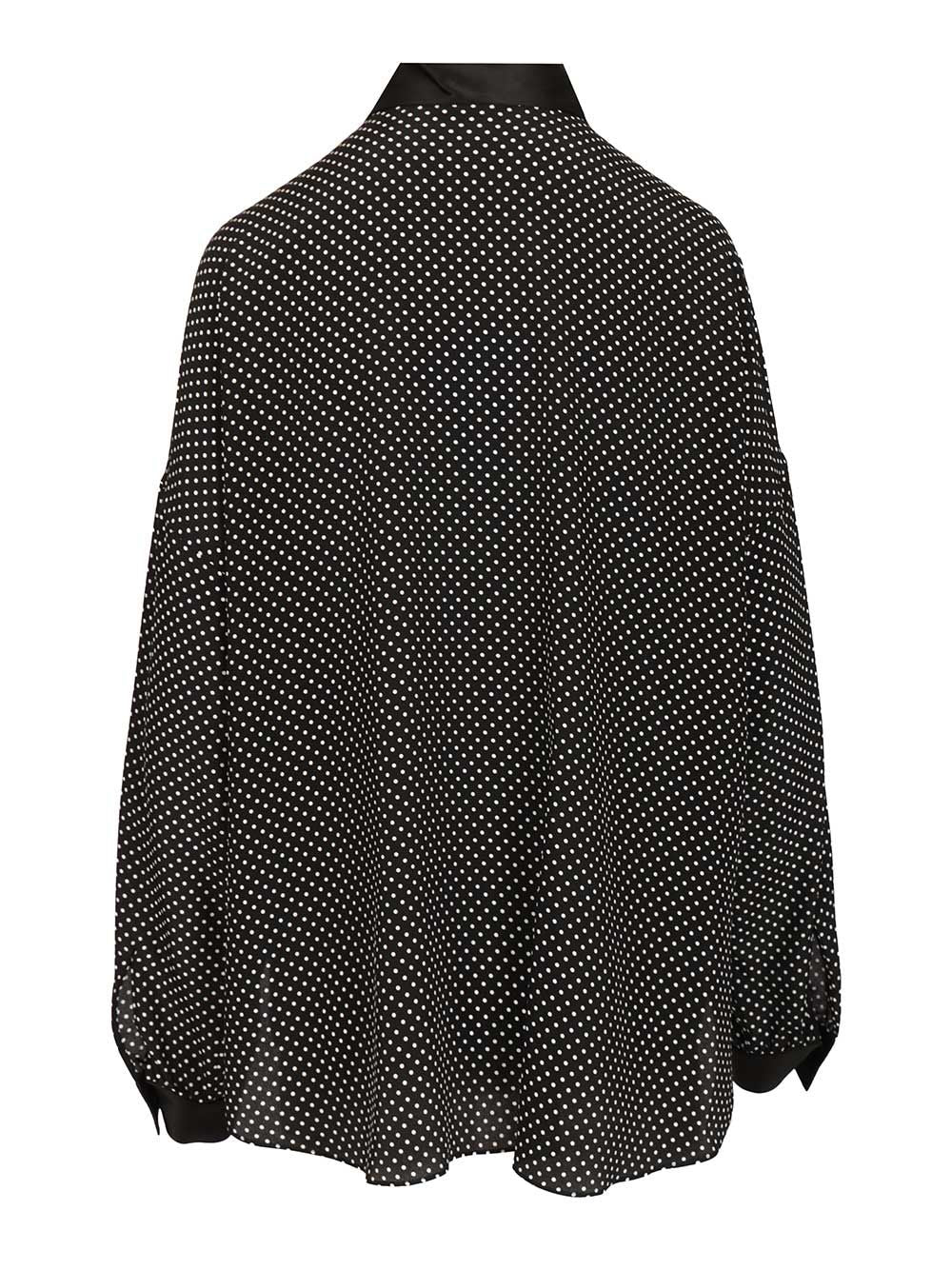 Tom Ford Printed Small Polka Dot Silk Crepe De Chine Lavalliere Tunic Top Shirts - Black | 86c432db87a1e1d6c01148d363eef62f3293f76e