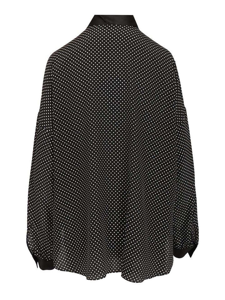 Tom Ford Printed Small Polka Dot Silk Crepe De Chine Lavalliere Tunic Top Shirts - Black | 86c432db87a1e1d6c01148d363eef62f3293f76e