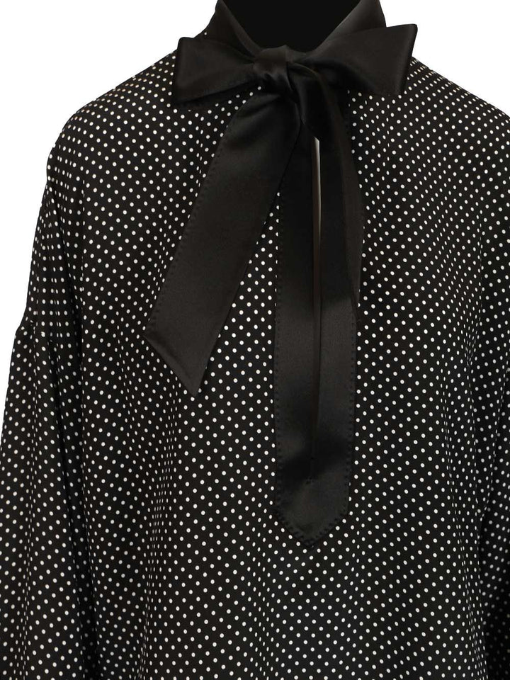 Tom Ford Printed Small Polka Dot Silk Crepe De Chine Lavalliere Tunic Top Shirts - Black | 6140881d23d243b58f5ca72909d298729266e33e
